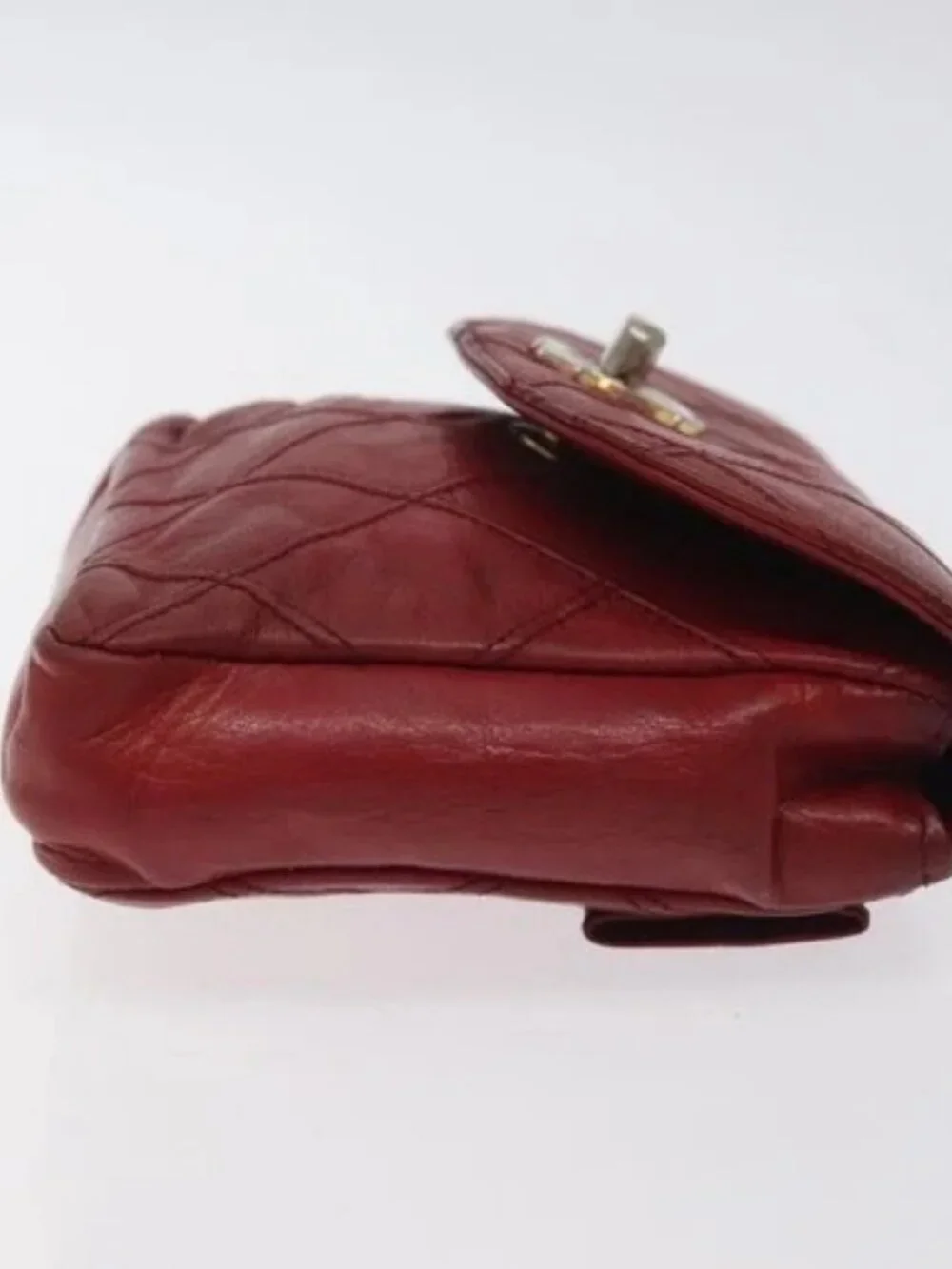 CHANEL Bicolore Waist Bag Lamb Skin Red Gold CC Auth bs26757